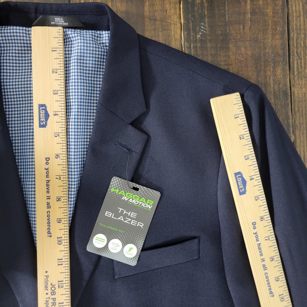 Haggar Men's Sport Coat Blazer Two Button Navy Polyester IN MOTION 48R NEW - Picture 4 of 12